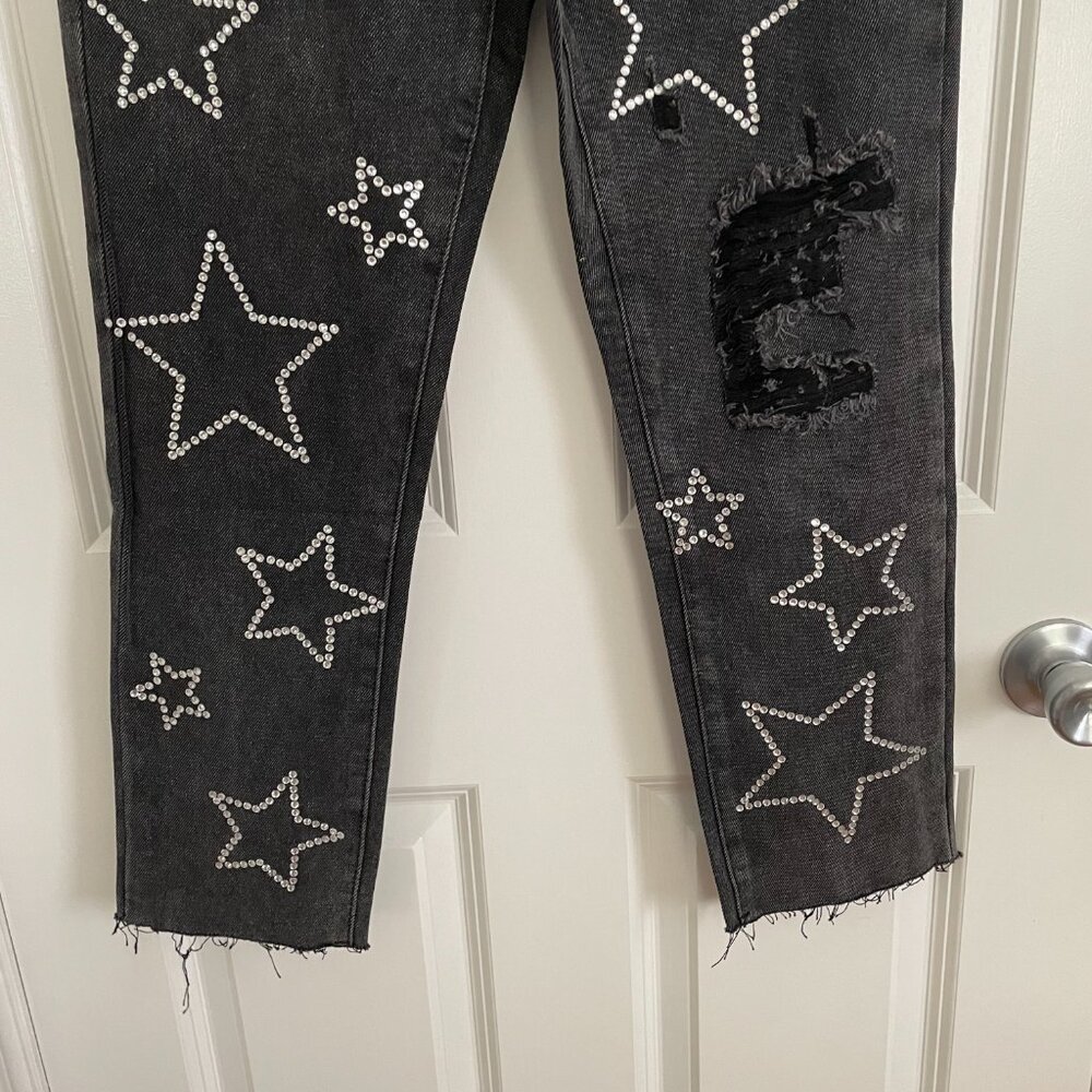 Simple Society Bling Acid Wash Super High Rise Black Straight Jean Size 00/23 - Picture 6 of 13